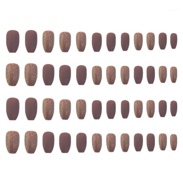 

set/48pcs false nail artificial fake full cover short press on nails1, Red;gold