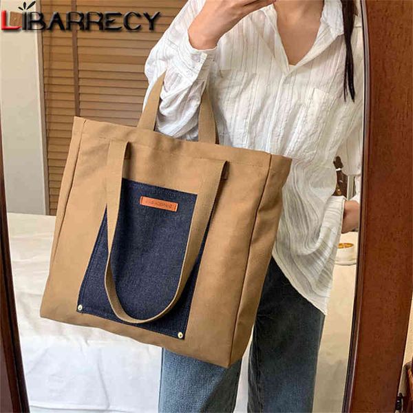 

shopping bags new large capacity canvas ladies shoulder bag panelled design women's handbag fashion women messenger 220307
