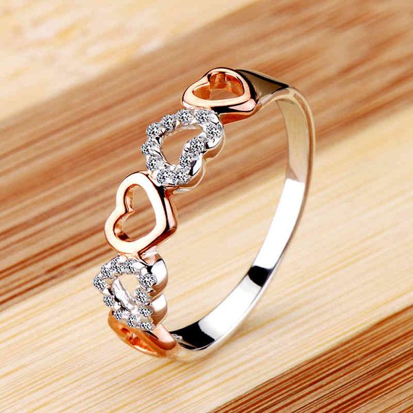 

crystal female small rose gold heart ring 100% real 925 sterling silver wedding promise love engagement s for women, Slivery;golden