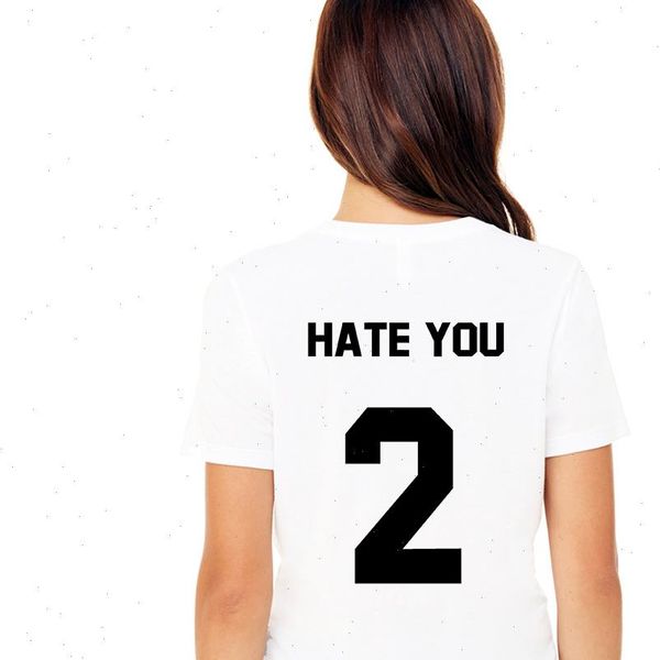 

women t shirt arrival hate you 2 letter print shirts hipster fashion white short sleeve casual summer tee