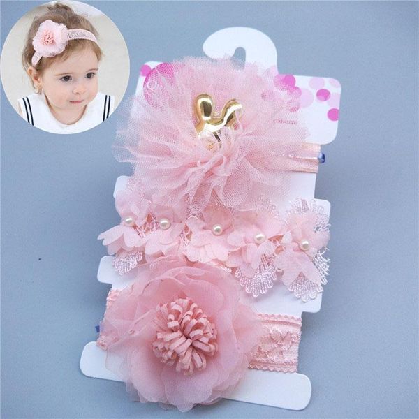

hair accessories children's headband three-piece bowknot crown flower set girl baby cute headdress headbands, Slivery;white