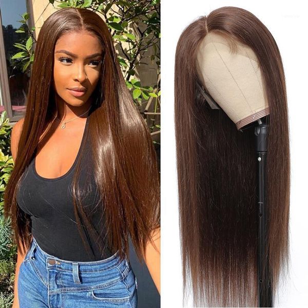 

13x4 lace front human hair wigs soku brazilian brown straight wig for black women 150%density remy pre-plucked wigs1, Black;brown