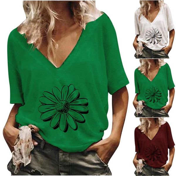 

women's t-shirt fashion women v-neck printed short-sleeved casual summer for clothing camisetas de mujer, White
