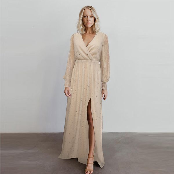 

autumn 2021 solid color evening dress women's slim v-neck 616380, Black