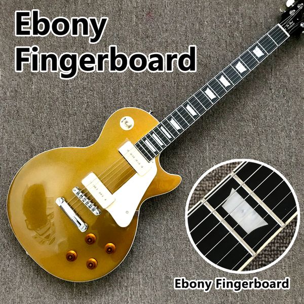 Ebony Gameboard Электрическая гитара, Золотая сверху Черный Спина, Два пикапа P90, Сплошная красное дерево электрическая гитара для тела