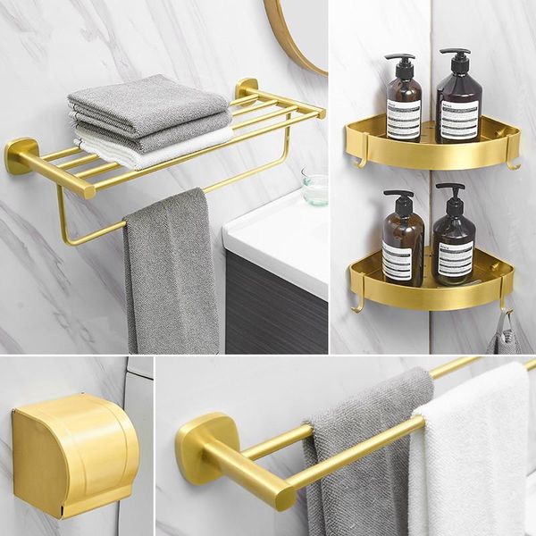 

bath accessory set aluminum bathroom accessories towel rack paper holder corner shelf toilet brush hook hardware gold