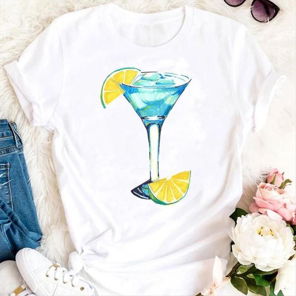 

summer lemon drink vacation beach womens t shirts cartoon clothes tshirts fashion graphic lady print female tee shirt, White