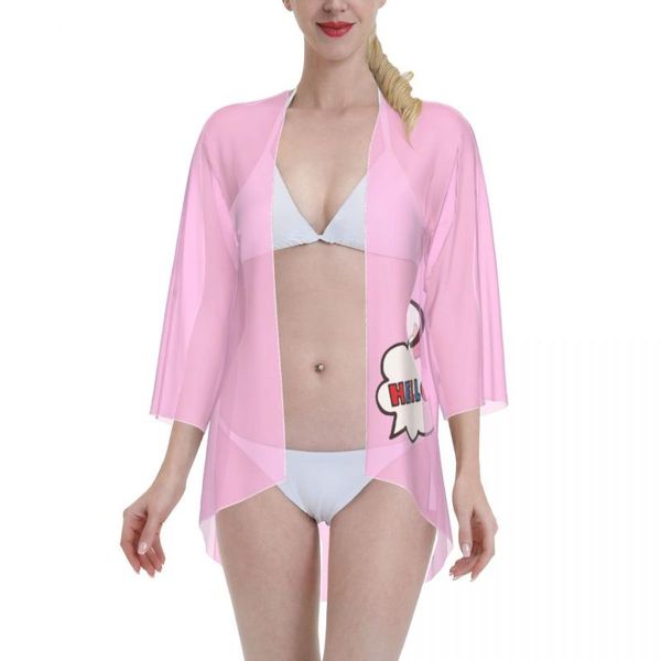 

women's swimwear 2021 women swimsuit kimono cardigan anime manga chibi costume hello cat summer bathing suit blouse, White;black