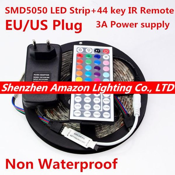 

strip 5m 300led smd rgb 60led/m lamps dc12v flexible light + 44key ir remoter 3a power lighting 5m/roll strips led