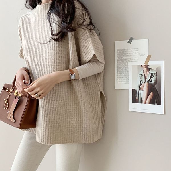 

women's sweaters loose turtlenecks, trendy knitted sweaters for women, autumn and winter, short sleeve, split side, jk552 y5lb, White;black