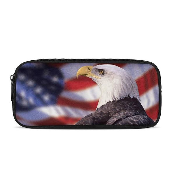 

pencil case for student with 3d eagleand american flag print mini pen bag school supplies teen children women cosmetic bags & cases