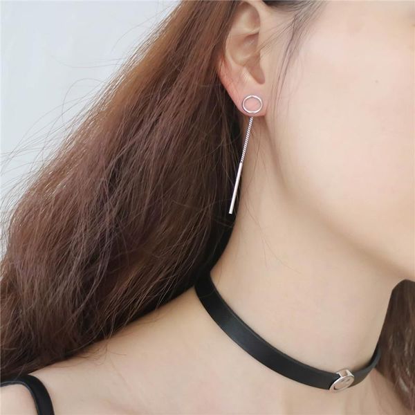 

other pofunuo real 925 sterling silver minimalism women long ear lines female stylish round circle chic stud earrings delicate jewelry, Golden;silver