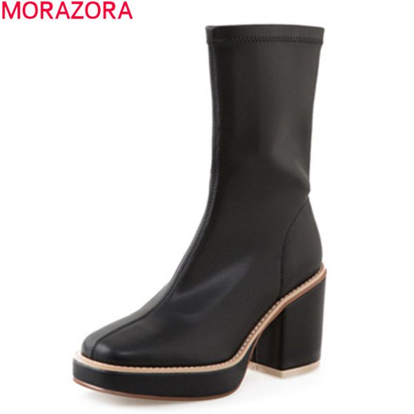 

morazora big size 33-43 autumn winter boots thick high heels square toe women boots ankle boots for woman 210506, Black