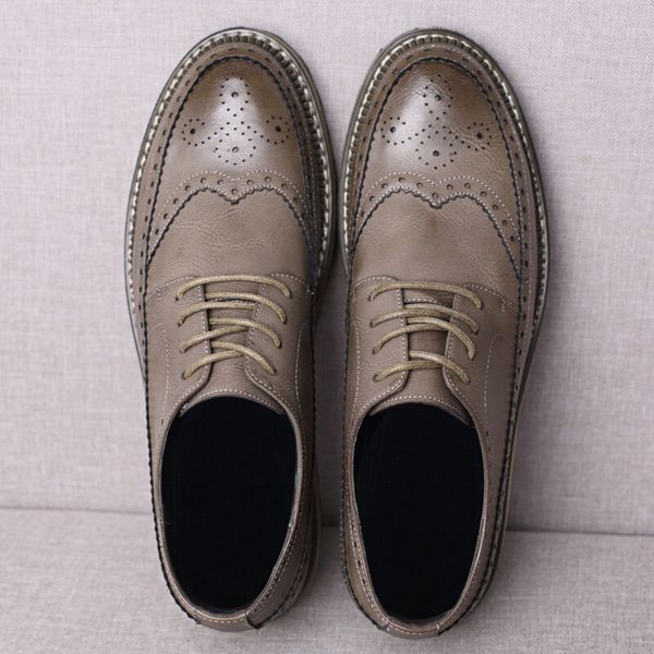 

2021 new block carved men's youth leather british style casual shoes, Black