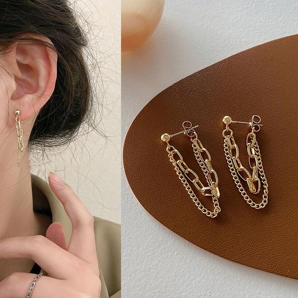 

dangle & chandelier linked chain tassel earrings alloy retro women gold color double layered statement jewelry drop metal delicate, Silver