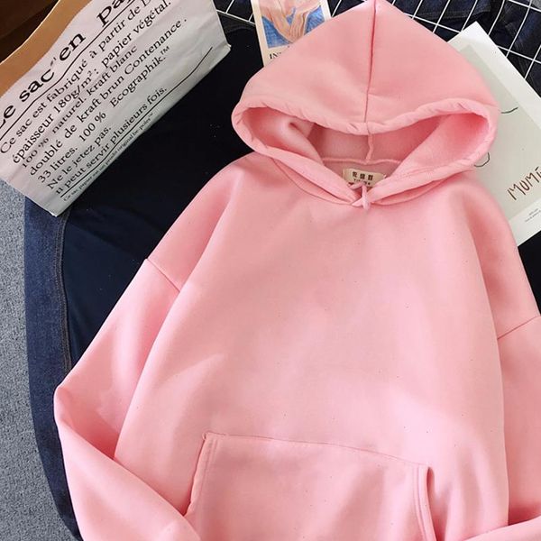 

casual solid color loose women sweatshirt hooded o neck long sleeve pink black autumn oversized hoodie