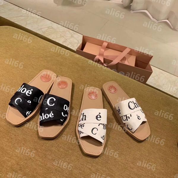 

2021 women woody mules luxury designers slippers designer canvas cross woven sandals summer outdoor peep toe casual slipper letter stylist s, Black