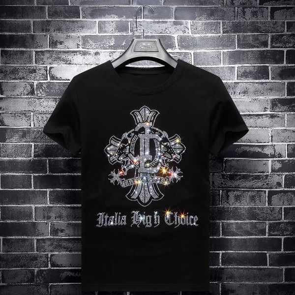 

fashion t shirt large men's trend drill short sleeve for men, White;black