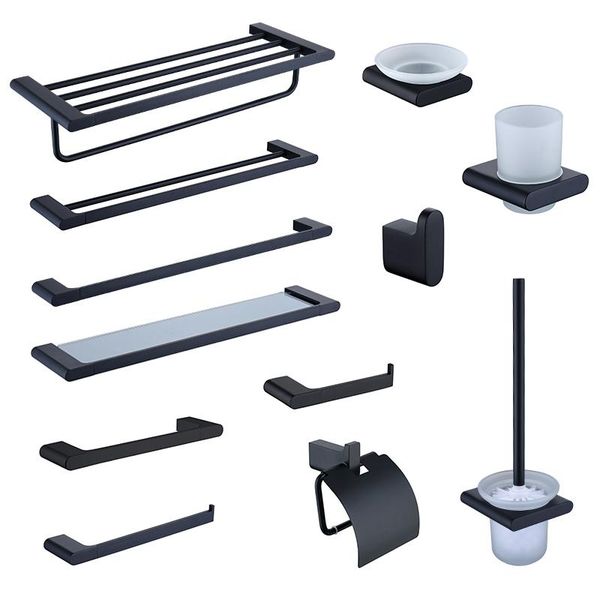 

bath accessory set bathroom accessories hardware matte black stainless steel toilet paper holder toothbrush towel bar shelves