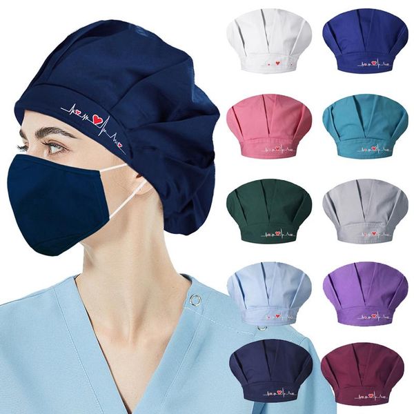 

beanies 24styles elastic hat cotton adjustable love print bouffant oil-proof dust-proof hair cover equipment
