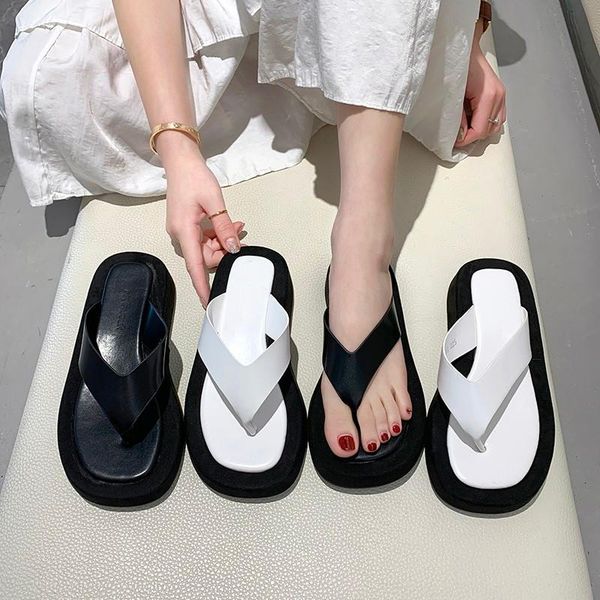 

slippers style women's summer beach flip flops sandals casual shoes thick-soled cute, Black