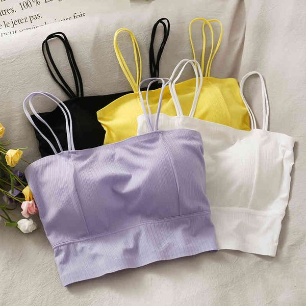 

helair women cotton crop female tube lingirie spaghetti camis padded casual solid underwear plain for 210518, White