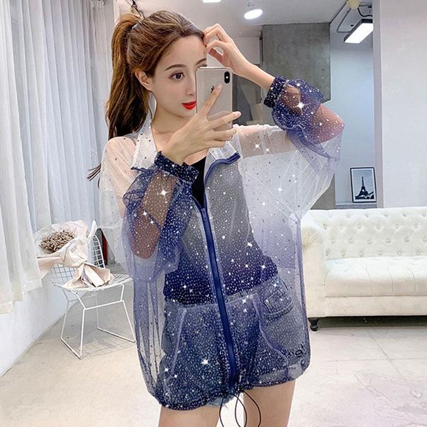 

women's jackets 2021 summer cardigan jacket women woman coat sequin gradient loose korean blouse sun protection clothing for q35, Black;brown