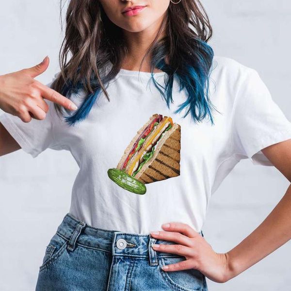 

women's t-shirt healthy breakfast t shirts women clothes summer 2021 nutritious delicious sandwiches printed white modern tee shirt
