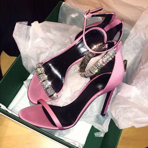 

irregular crystal strap high heel sandals pink satin women dress shoes bling rhinestone wedding bride summer, Black