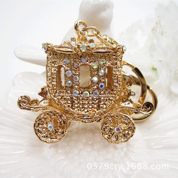 

creative pumpkin car key chain fairy tale princess golden carriage diamond inlaid gift, Slivery;golden
