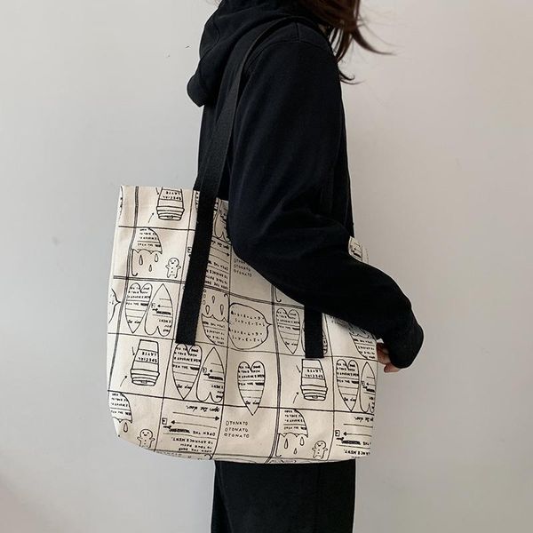 

shopping bags women canvas bag large capacity shoulder cloth fabric books handbag big tote for girls beige