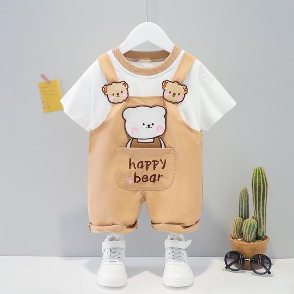 

clothing sets summer 0-4 years old girl 2 pcs /set bear short cotton t-shirt and pants baby suit wear 20210515-6, White