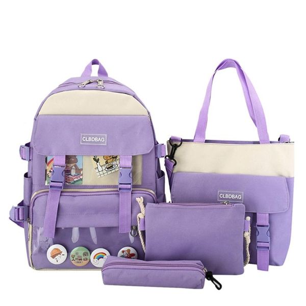 

school bags d0lf 4pcs/set canvas bag for teenagers girls student women travel backpacks female book pencil case