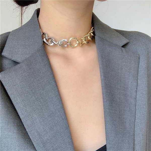 

pendant necklaces gsold metal geometric wide chain exaggerated clavicle necklace creative punk thick chains gold silver color stitching