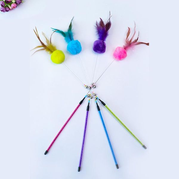 

cat toys funny feather kitten toy steel wire teaser bell bead play pet wand teasing sticks interactive 2021