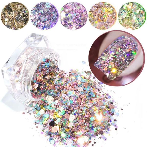

2pcs shiny nail glitter colorful sequins hexagon shape manicure accessories 3d polish paillettes diy art decoration1, Silver;gold