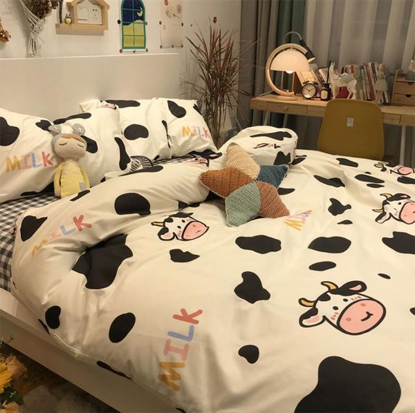 

bedding sets cute cartoon cow set kid child teen,fashion simple cotton twin full  home textile bed sheet pillow case quilt cover