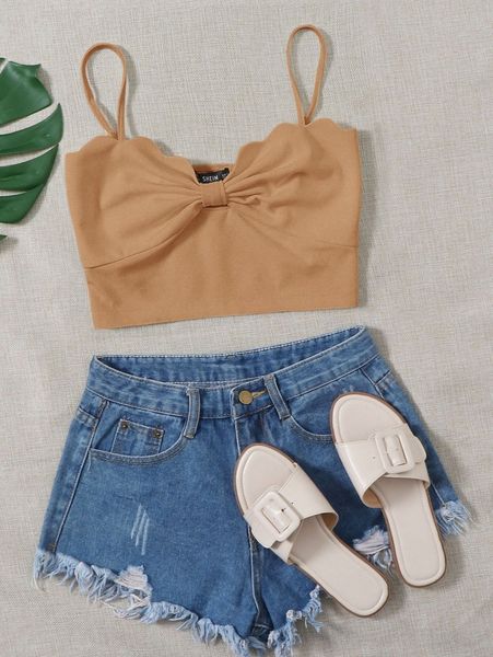 

ruched detail scallop trim crop cami s4pn#, White