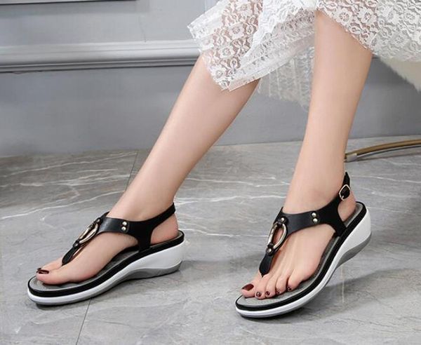 

sandals summer woman bohemian fashion metal decoration flat women's casual beach ladies shoes sandalia feminina hy365, Black