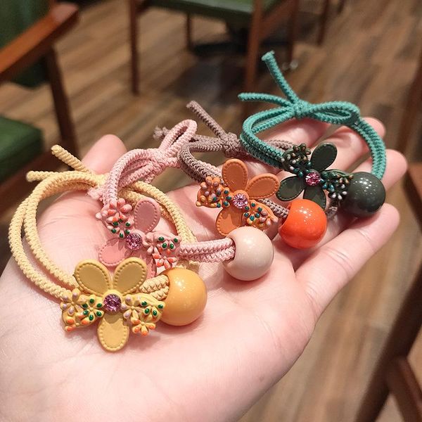

10pcs sweet flower colorful rubber rope elastic hair bands children ponytail holder scrunchie headband kids accessories, Slivery;white