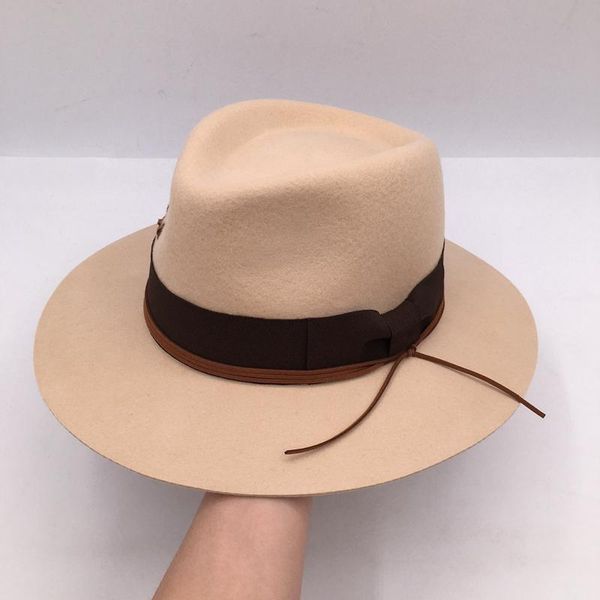 

stingy brim hats winter fashion camel wool hat for men and women british ' cap embroidery wide-brim felt fedora, Blue;gray