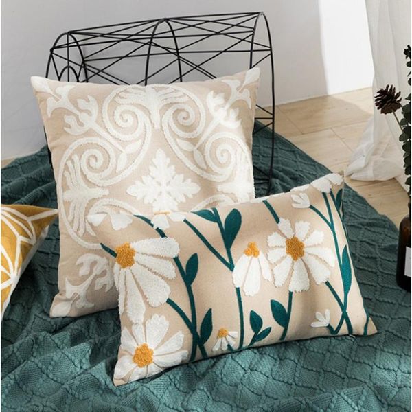 

cushion/decorative pillow yellow daisy embroidery cushion cover cotton linen geometric 45x45cm /30x50cm home decor fish sofa sham