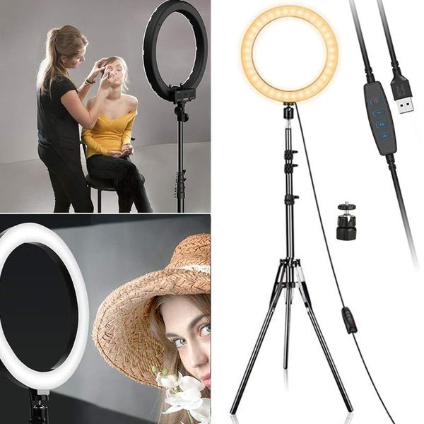 

ring light live broadcast po studio dimmable lamp makeup selfie tripod phone holder for tik tok flash heads
