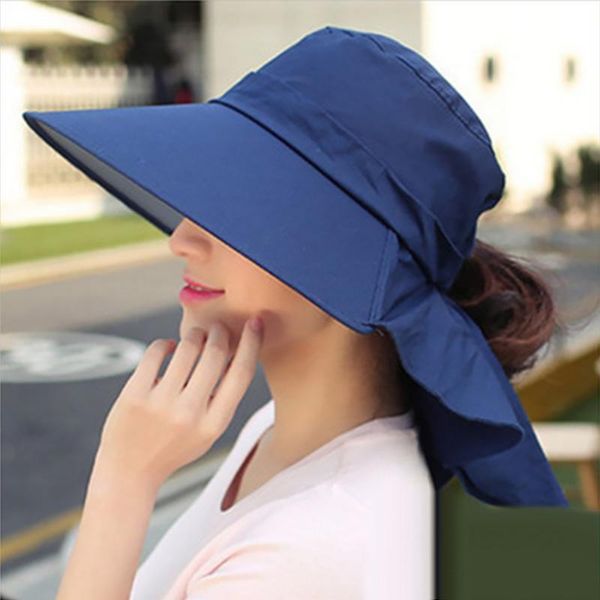 

wide brim hats women summer beach sun hat foldable travel cap outdoor biking sports sunscreen anti-uv solid color bow, Blue;gray