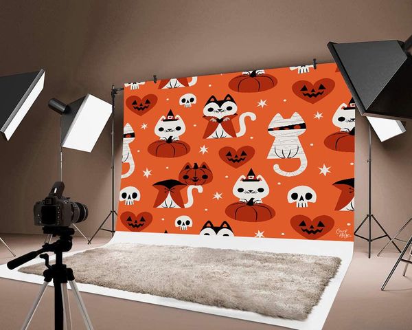 

party decoration halloween pography backdrops cartoon cat printed thin festival backdrop pos background decor