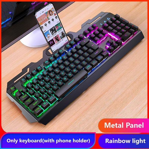 

metal gamer keyboard with phone holder gaming 104 keys mechanical feeling rgb wired for pc lapcomputer office mouse combos