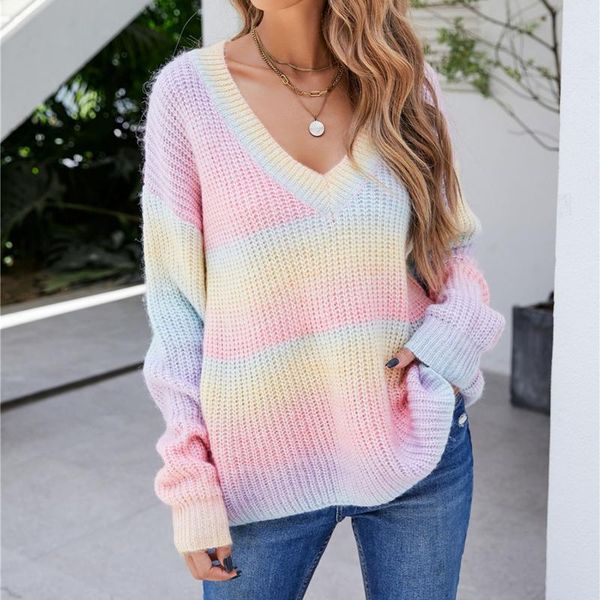 

women's sweaters rainbow pullover sweater gradient ladies autumn/winter knitted fashion vintage streetwear casual long sleeves pullover, White;black