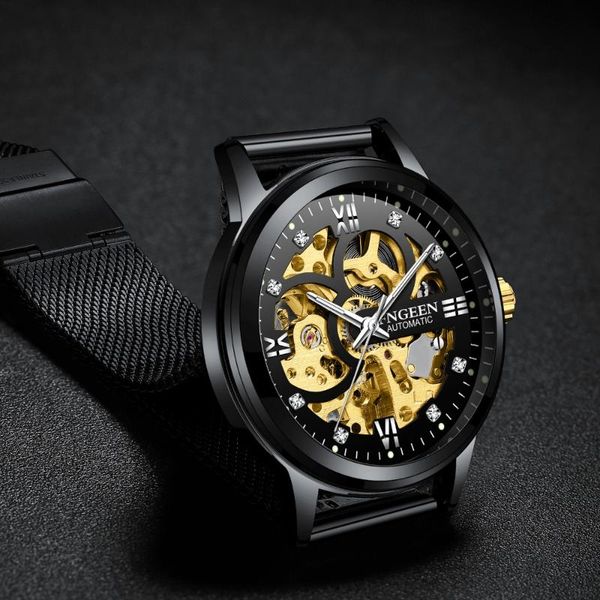 

wristwatches skeleton watch fngeen sport mechanical luxury men's mens watches brand montre homme clock men automatic, Slivery;brown
