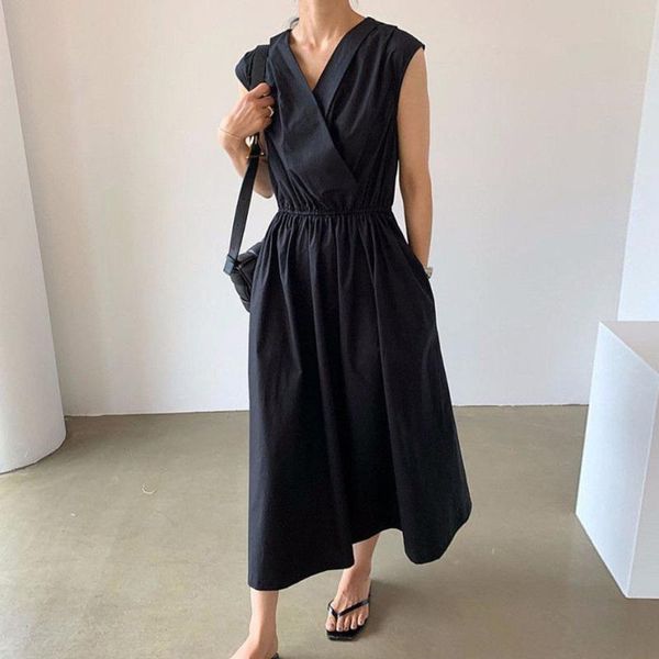 

casual dresses dress women summer sleeveless female 2021 v neck waist, Black;gray