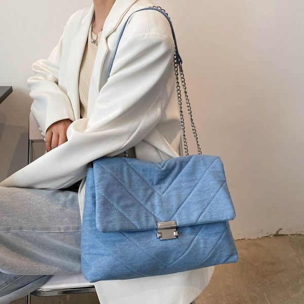 

evening bags v-line big denim canvas crossbody for women 2021 trend chain high capacity shoulder handbag trending